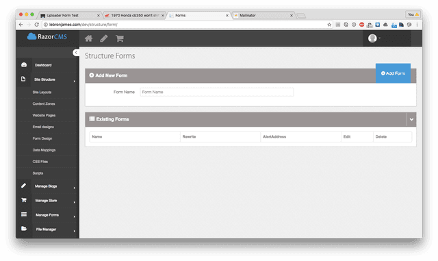 The admin panel loaded